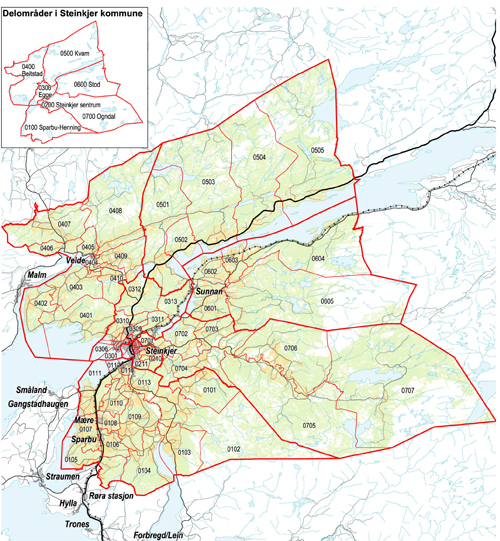 Grunnkretser, delomrder og tettsteder i Steinkjer kommune