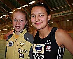 KJAPP DUO: : Silje Marie Sporildnes og Alisa Phimpha Andersen fra Steinkjer friidrettsklubb. (Foto: Anne Sigrid Haugset.)