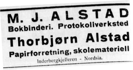 M. J. Alstad - annonse