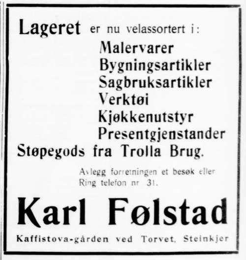 Karl Følstad - annonse