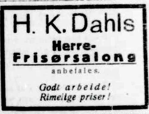 H. K Dahls herrefrisrsalong [annonse]