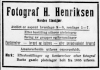 Annonse Fotograf Henriksen - 1916