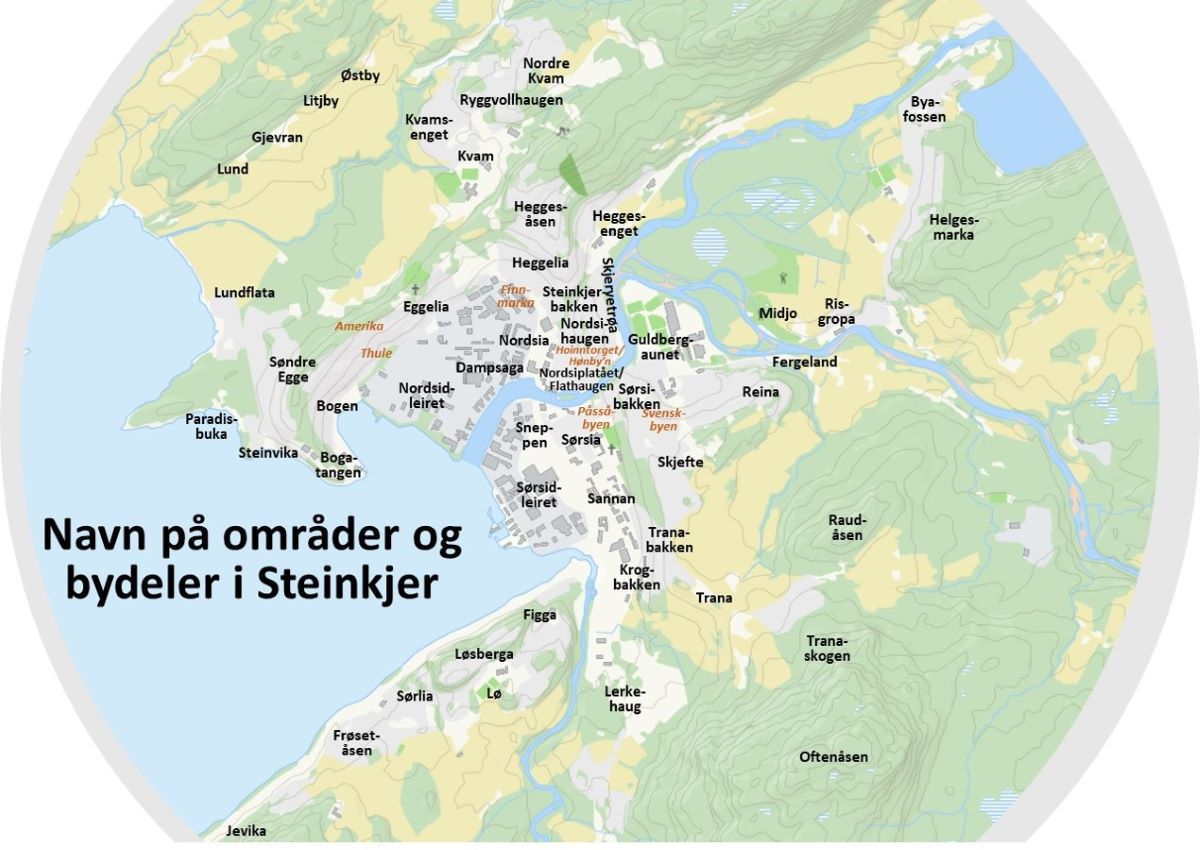 Navn på områder og bydeler i Steinkjer