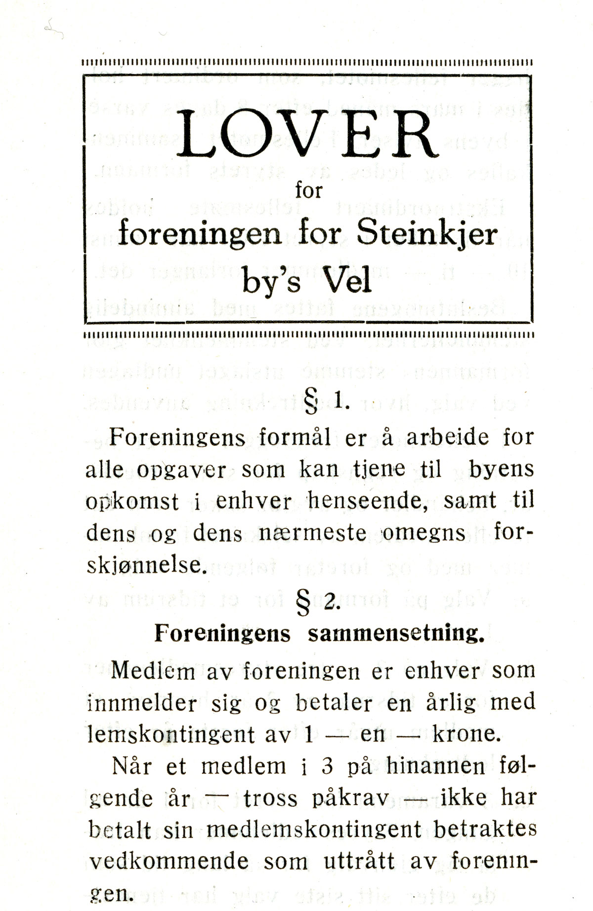 Steinkjer Bys Vel - lover