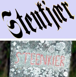 verst: Steinkjers skrivemte fram til 1925. Nederst: Grenssteinen p Finnmarka